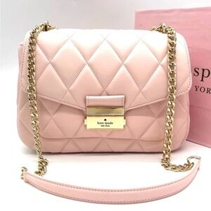 Kate Spade Carey Small Quilted Flap Shoulder Crossbody Bag Light Pink/ Gold
